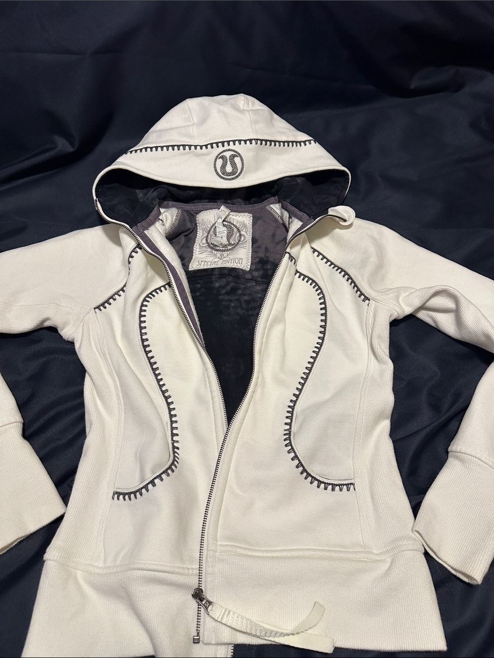 Lululemon Scuba Special Edition White Zip-Up Hoodie with Contrast Stitching